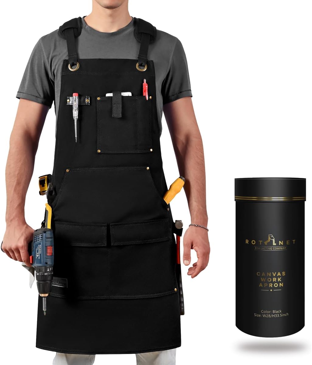 ROTANET Woodworking Apron for Men, Canvas Work Aprons Waterproof Heavy