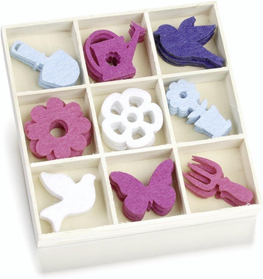 KnorrPrandell Wooden Box with Felt Ornaments Garden Tools and Flower 2