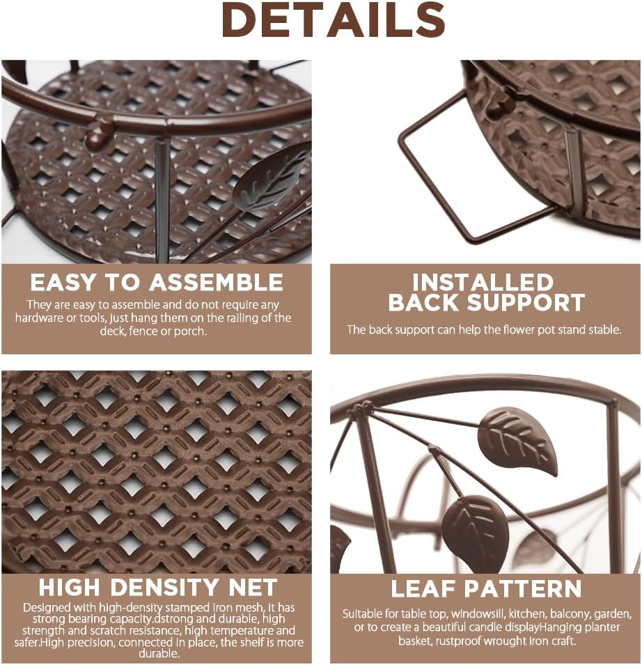 Iron Hanging Basket Flower Pot Support Home Outdoor Balcony Plant Hanging Basket Flower Pot Support Fence Planting Garden Plant Iron Product Pack of 3 (Champagne Color)