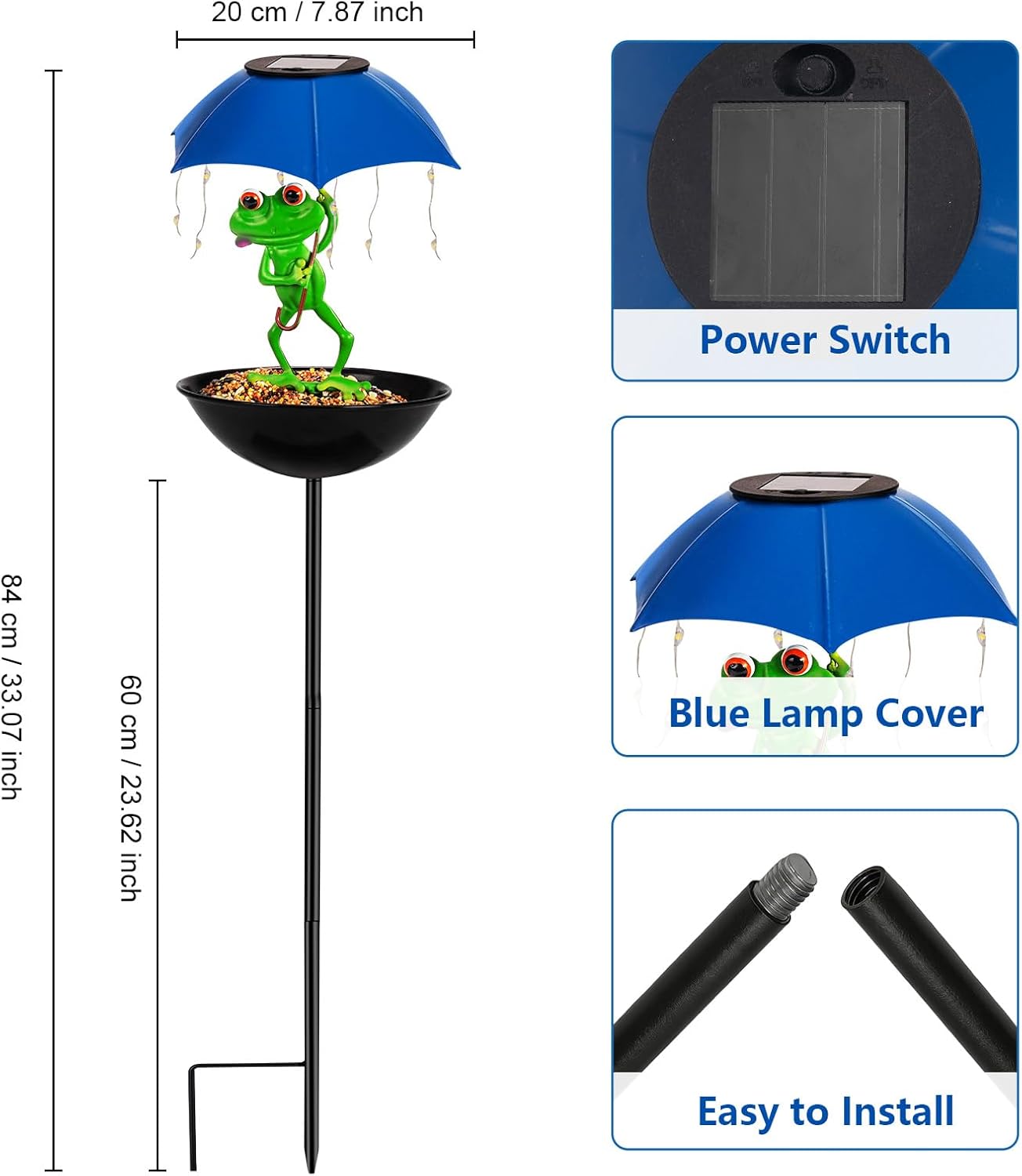 Solar Bird Feeder, Frog Bird Feeders for Outdoors, Suitable for Decorating Gardens, Path Lights Yard Art