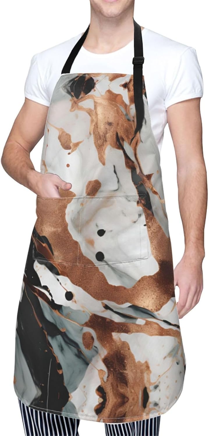 Marble Texture Copper Splatter print Waterproof apron with pocket adju