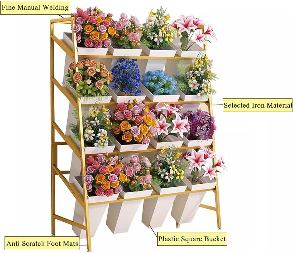 Gold Metal Plant Stand - 3-Tier Ladder Shelf for Indoor/Outdoor Use, Flower Display Rack, Decorative Planter for Balcony, Garden, Courtyard, Art Exhibitions