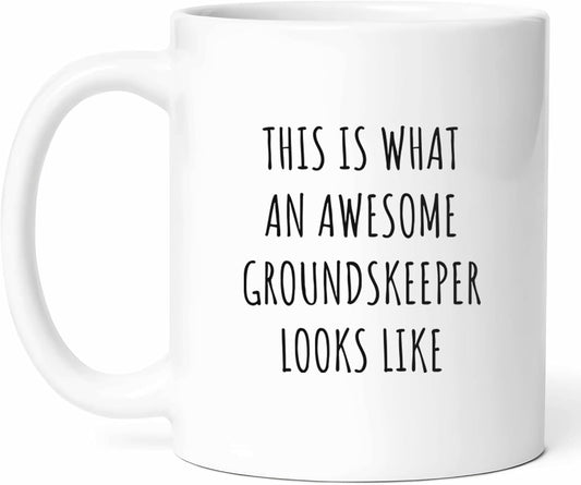 Awesome Groundskeeper Mug - Landscape Technician Coffee Cup - Outdoor Worker Funny Gift From - Lawn Care Tea Mugs - Property Maintenance Cups - 11 Oz Ceramic Gifts For Gardeners, Birthday, Him, Her