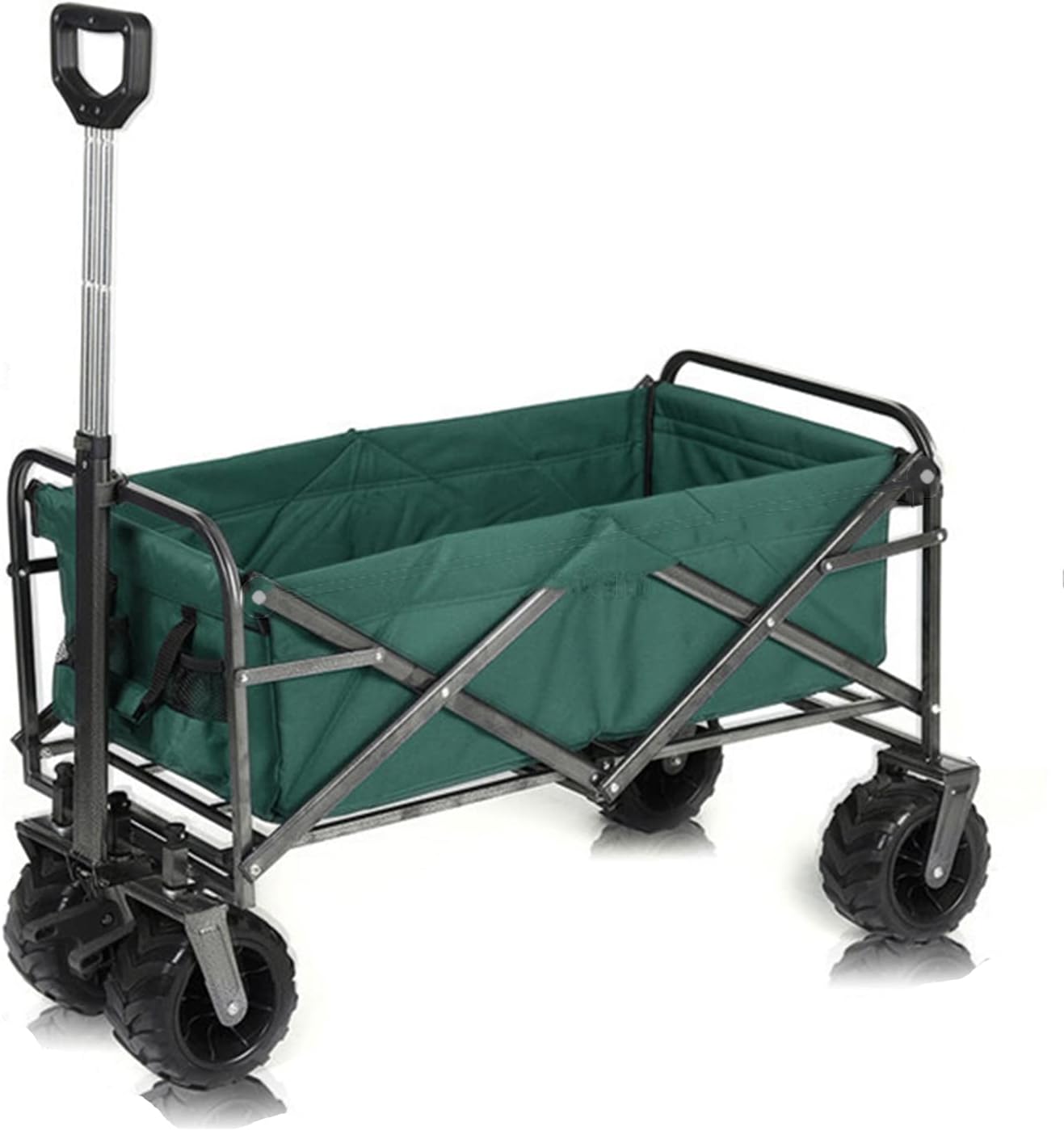 Heavy Duty Collapsible Folding Wagon - Outdoor Beach Cart with Wide All-Terrain Wheels, Large Capacity Garden Utility Cart for Camping, Shopping & Sports - Green