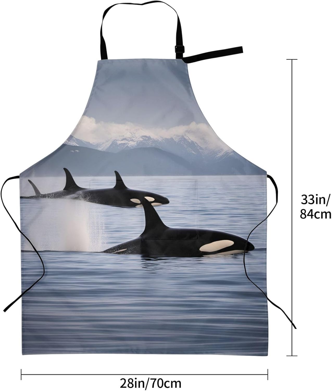 Killer Whales Swim Along print Waterproof chef's apron with pocket apron for kitchen cooking baking barbecue and gardening