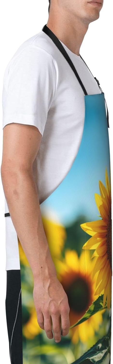 sunflower print Waterproof apron with pocket adjustable cooking apron 