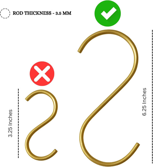Brass S Hooks – Hanging Hooks for Kitchen, Bathroom, Garden & Closet O