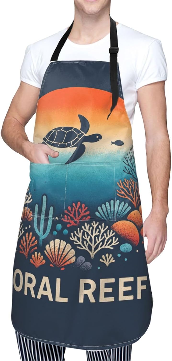 YANYU Coral Reef Print 28x33 In Kitchen Apron Stylish Chef Apron with Pockets for Cooking Baking Painting