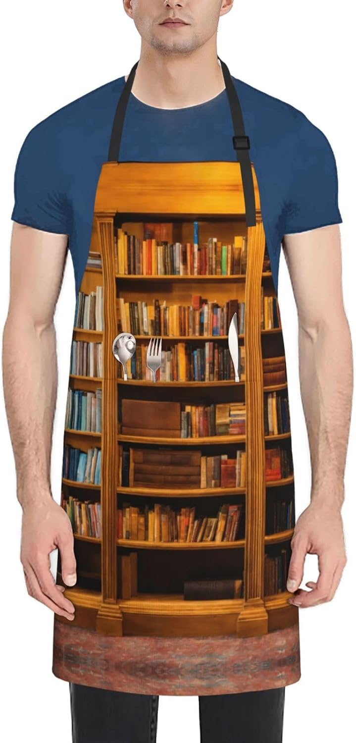 books Print Laundry apron 28x33 In Waterproof Kitchen Apron with Pockets for Cooking Baking
