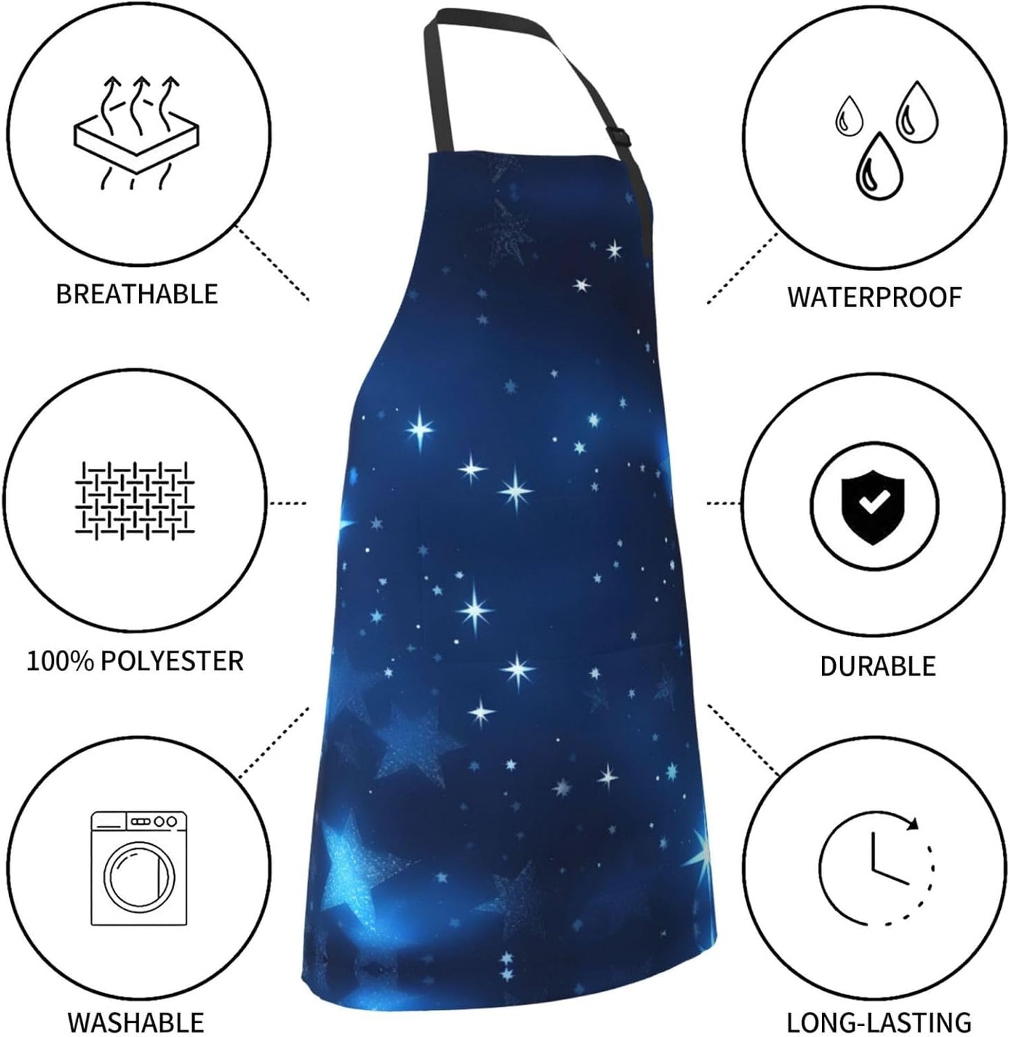 Blue Shining Stars pattern Print Laundry apron 28x33 In Waterproof Kitchen Apron with Pockets for Cooking Baking