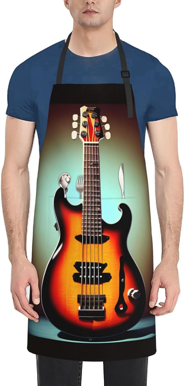 Guitar Bass Music Musical Instrument print Waterproof apron with pocke