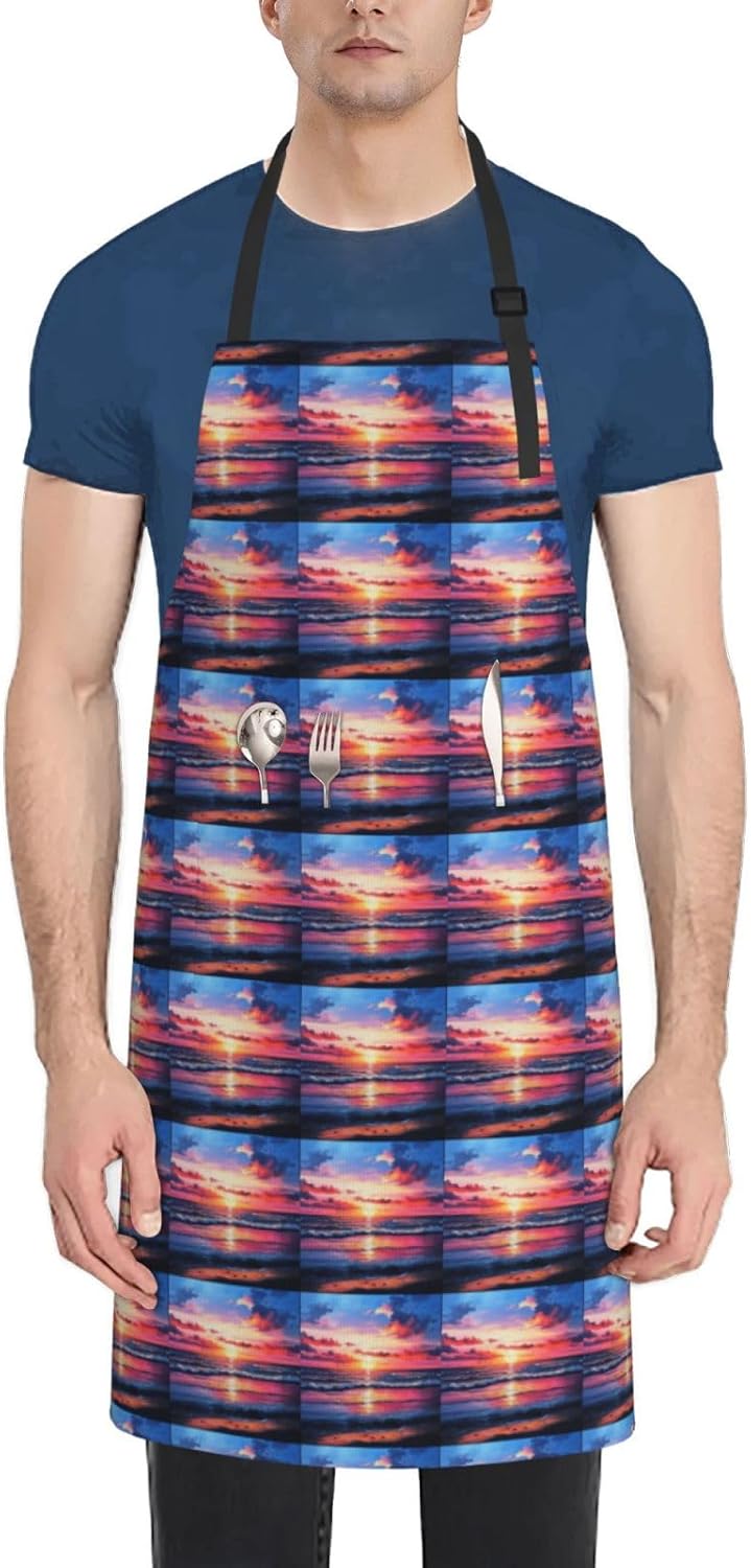 YANYU Palm Tree Sunset Print 28x33 In Kitchen Apron Stylish Chef Apron