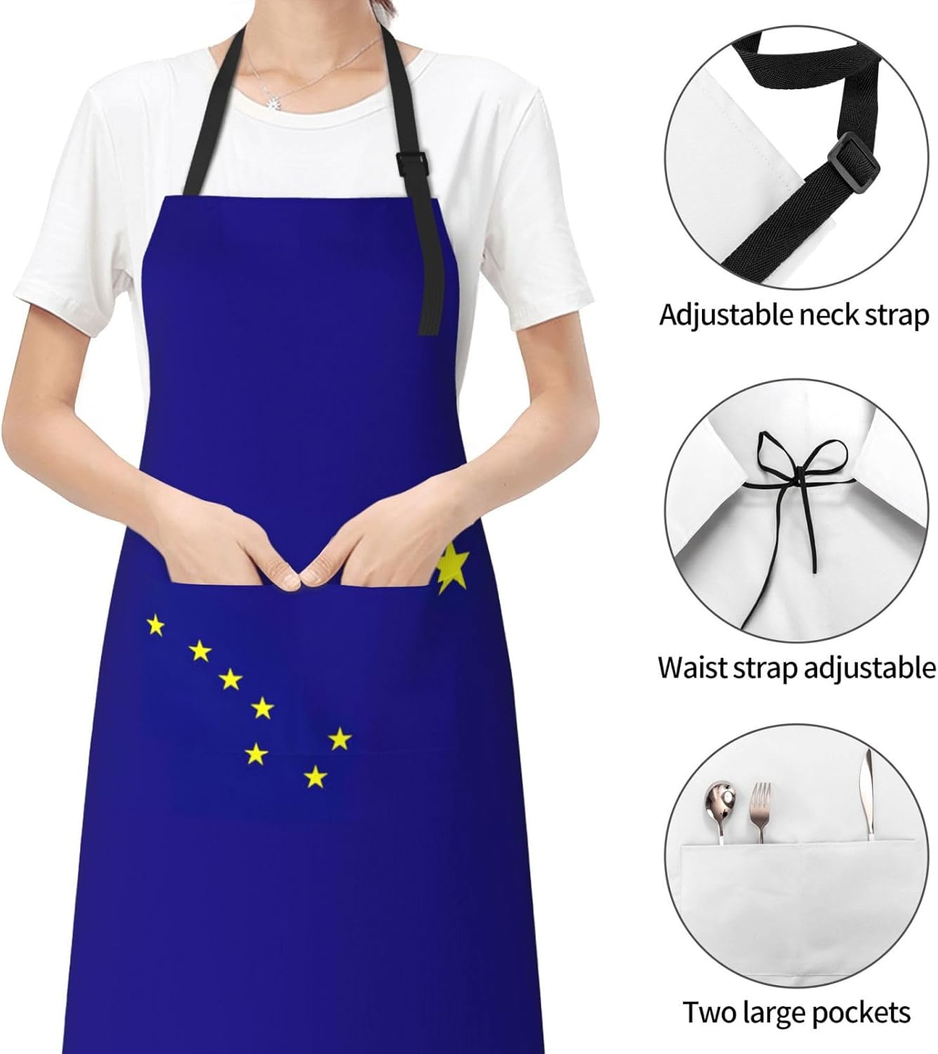 Alaska state flag print Waterproof apron with pocket adjustable cooking apron for adult kitchen bibs to bake