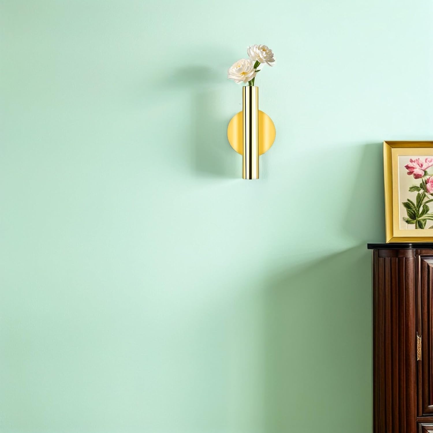 Wall Mounted Flower Vase Gold Floral Tube Metal Planter with Adhesive 