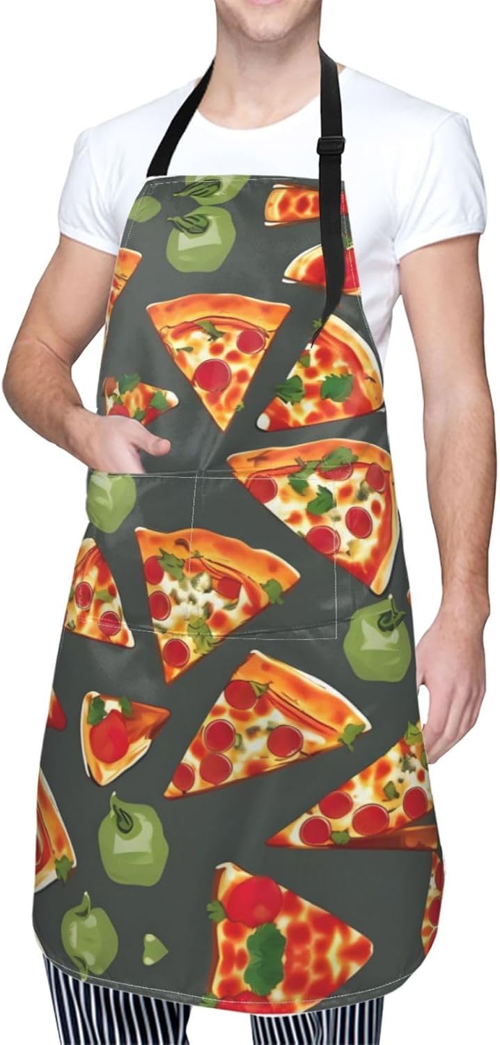 Pizza Pattern print Waterproof chef's apron with pocket apron for kitc