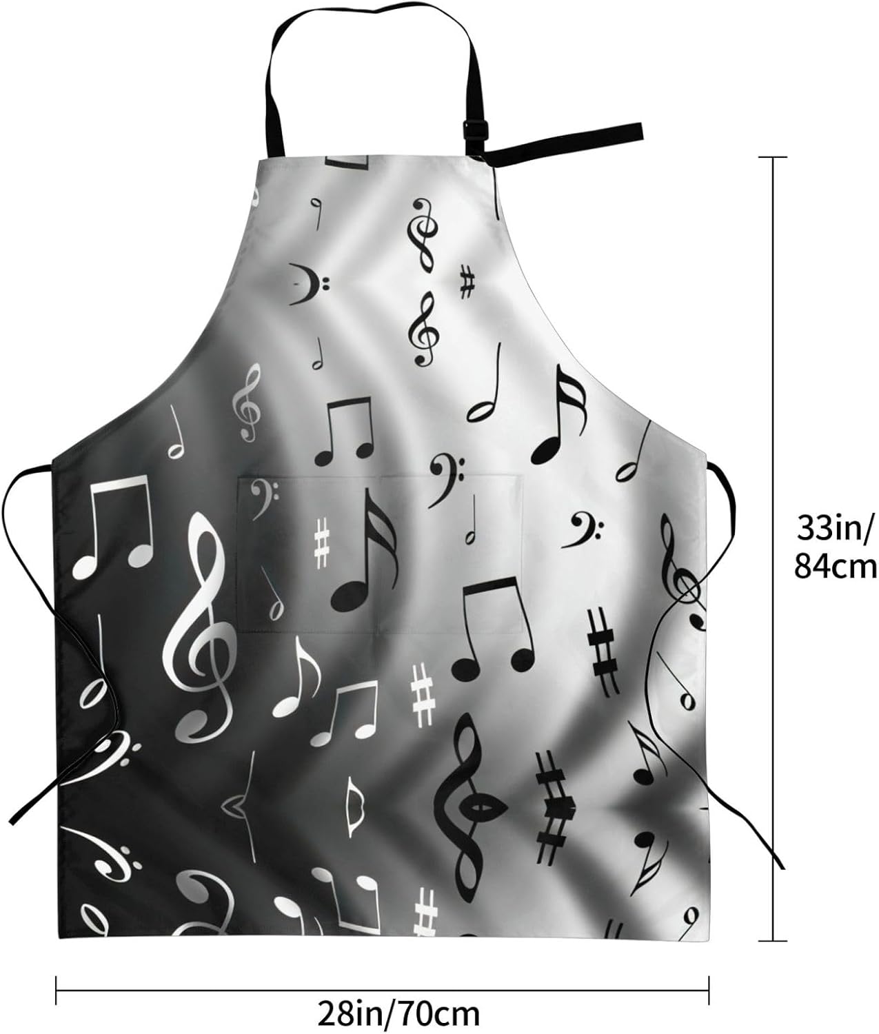 Music Notes Print Print Laundry apron 28x33 In Waterproof Kitchen Apron with Pockets for Cooking Baking