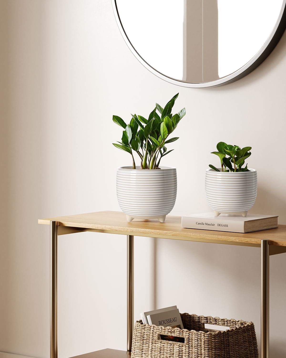 LE TAUCI Ceramic Plant Pots, 5.1 + 6.4 Inch Footed Pots for Plants, Mo