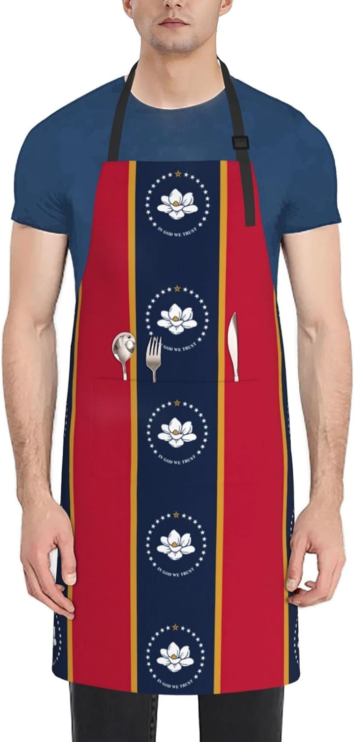 Mississippi State Flag print Waterproof chef's apron with pocket apron for kitchen cooking baking barbecue and gardening