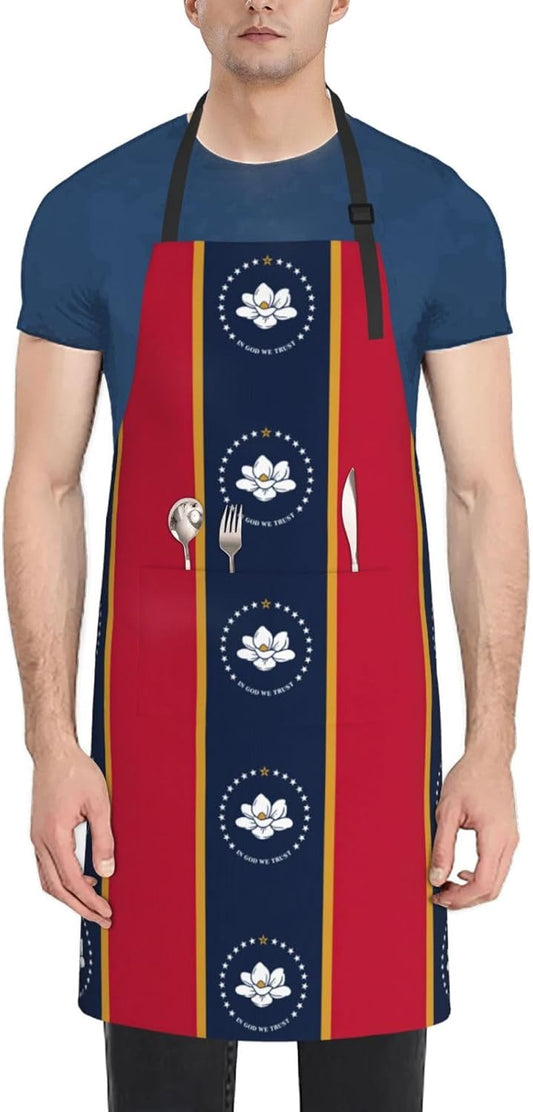 Mississippi State Flag print Waterproof chef's apron with pocket apron for kitchen cooking baking barbecue and gardening