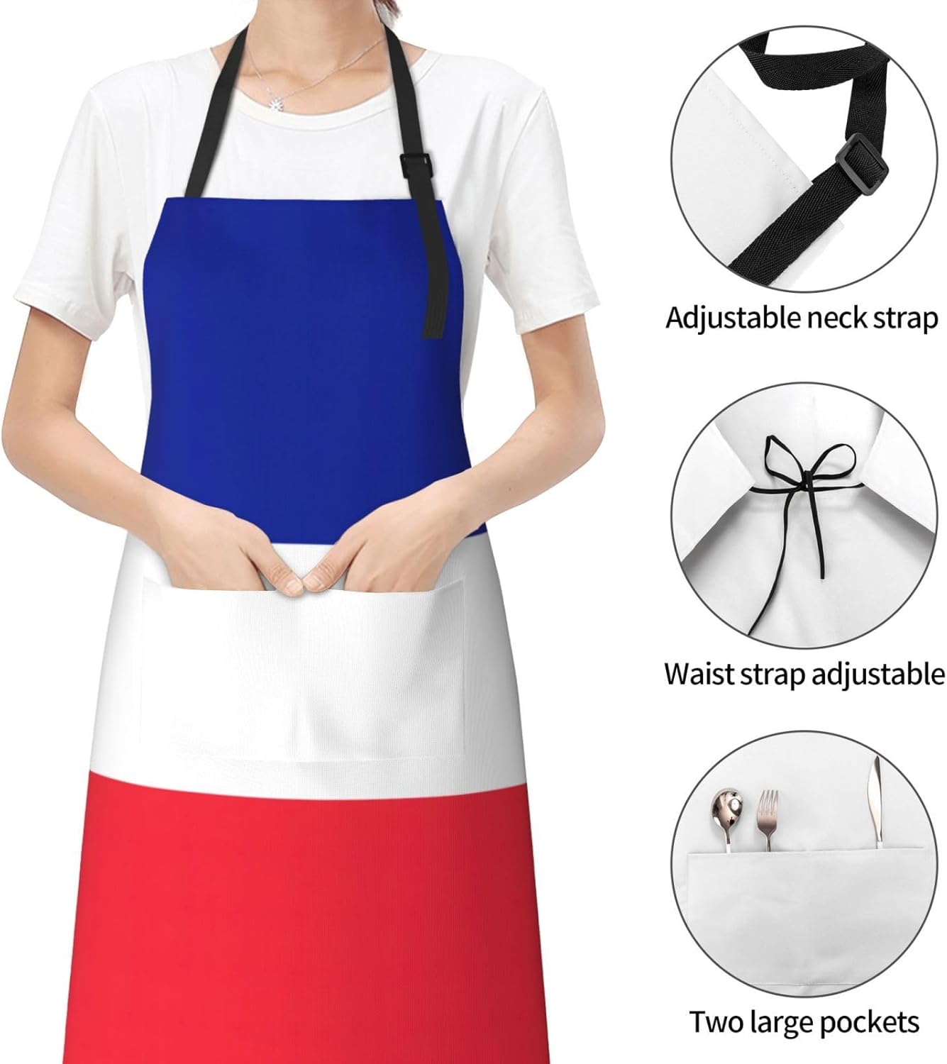 French flag print Waterproof chef's apron with pocket apron for kitchen cooking baking barbecue and gardening