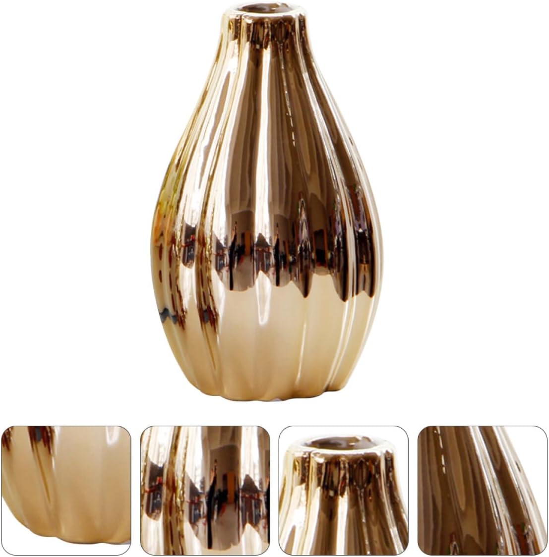 Gold Ceramic Vase Vintage Flower Planter Unique Desktop Plant Containe