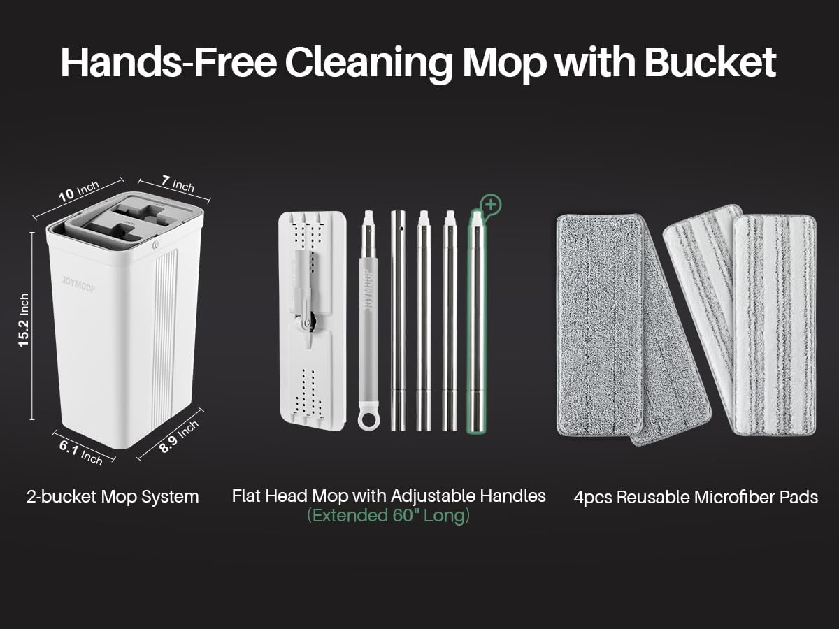 JOYMOOP Mop and Bucket Set with Wringer, Flat Mops for Floor Cleaning,