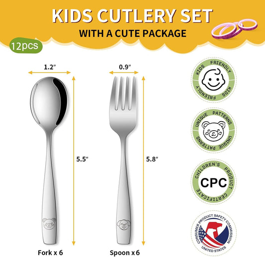 Toddler Eating Utensils Set,Set Of 12 Food Grade Stainless Steel Silverware Sets For Kids,Dishwasher Safe Children Small Metal Spoons And Forks Flatware Sets