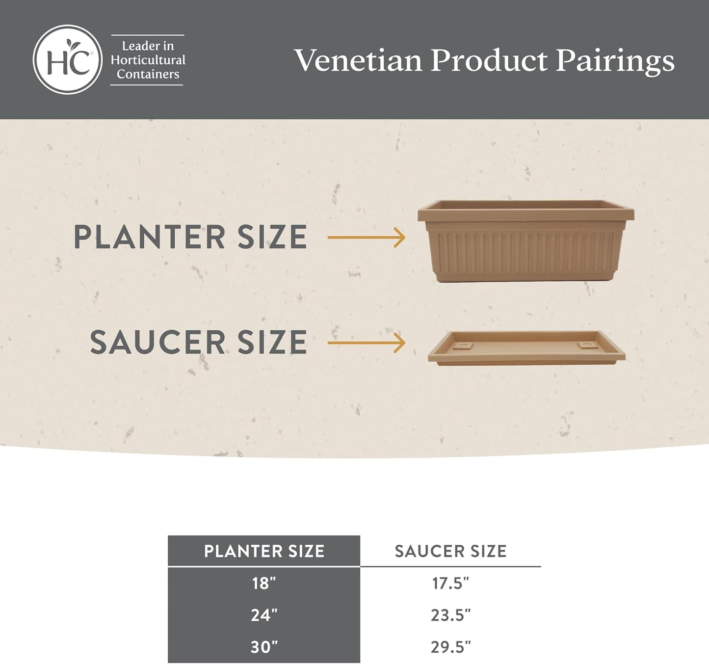 The HC Companies Venetian Rectangular Plant Tray - Lightweight Plastic Plant Saucer - Plant Drip Trays for Drainage -UV Resistant Pot Saucer for Indoor & Outdoor Use (23.5" Clay, Pack of 1)