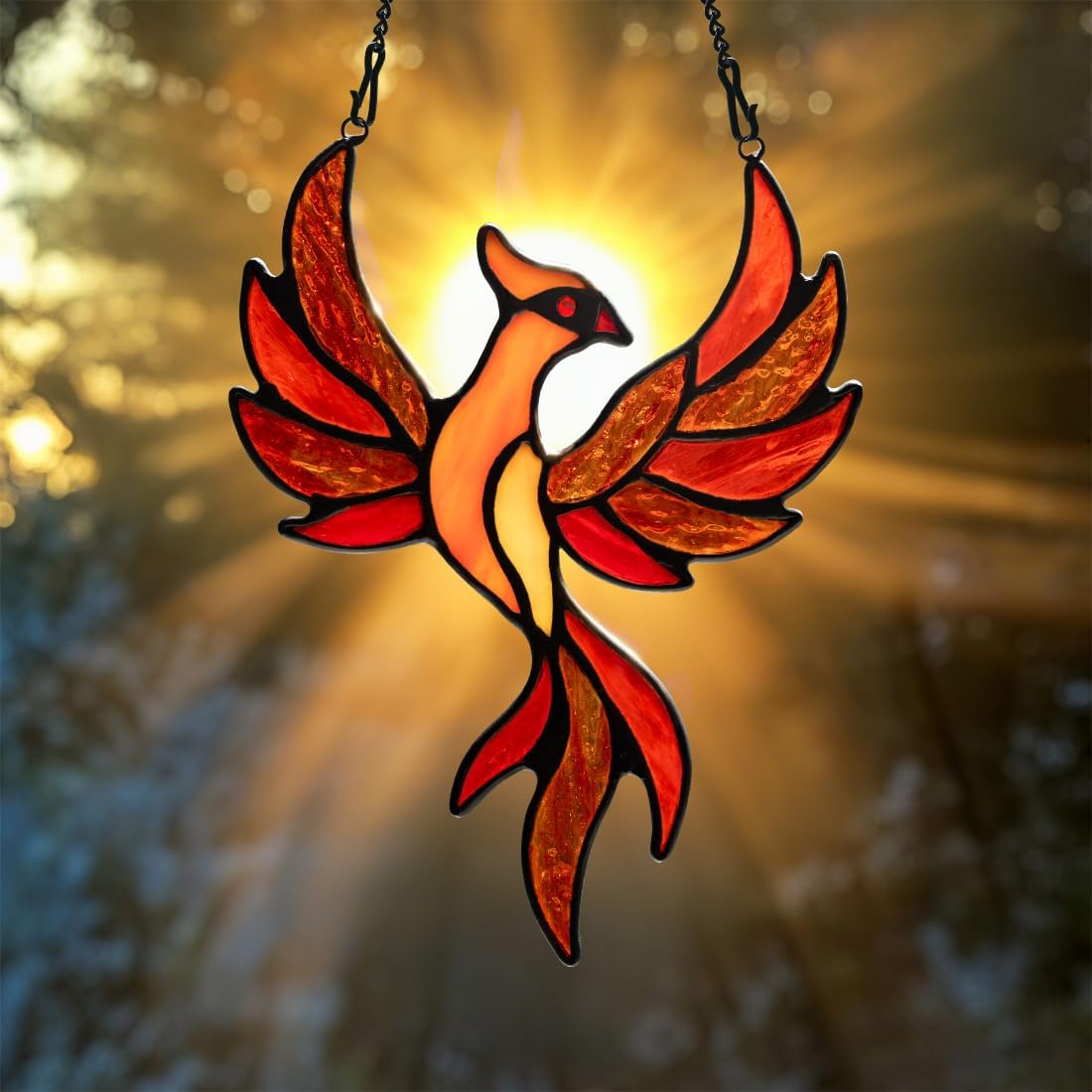 Phoenix Decor Stained Glass Window Hangings,Phoenix Themed Gifts Stain