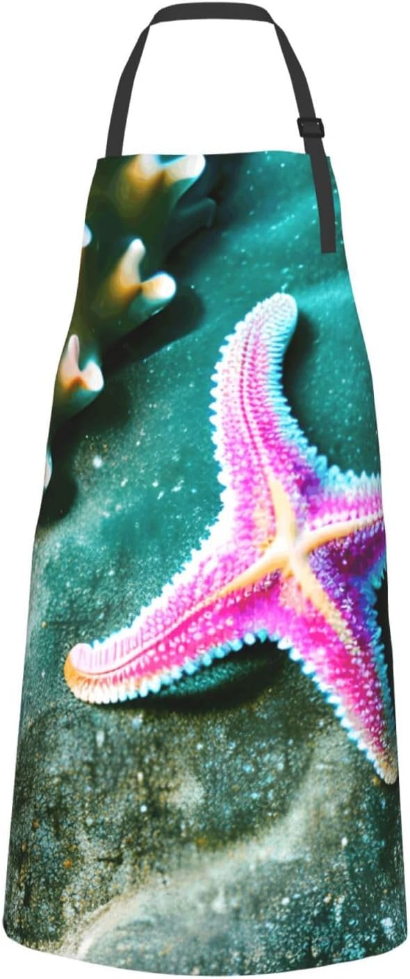 YANYU Sea Starfish Print 28x33 In Kitchen Apron Stylish Chef Apron with Pockets for Cooking Baking Painting