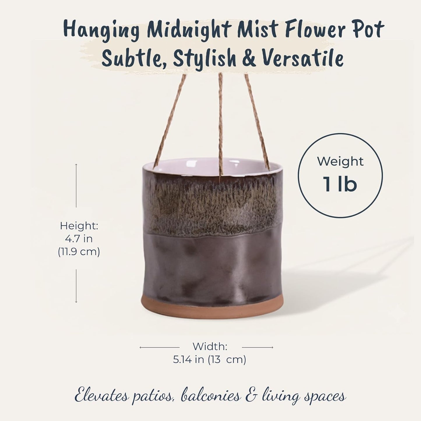 Blue Sky Ceramic Hanging Midnight Mist 5'' Flower Pot, Multi Color