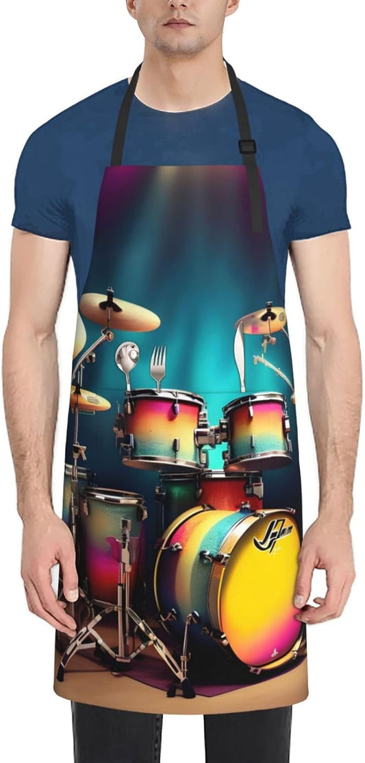 Cool Drums Set print Waterproof apron with pocket adjustable cooking apron for adult kitchen bibs to bake