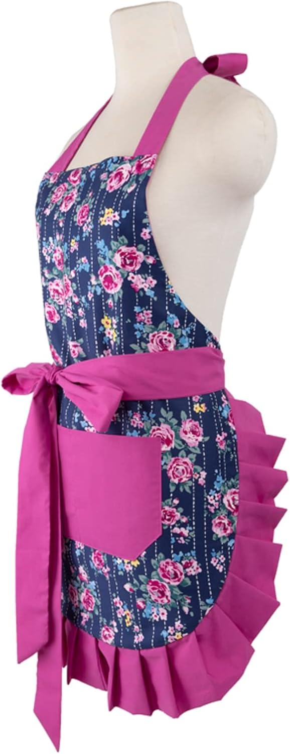 Women's Cotton Floral Apron with Pockets, Adjustable Long Ties for Kit