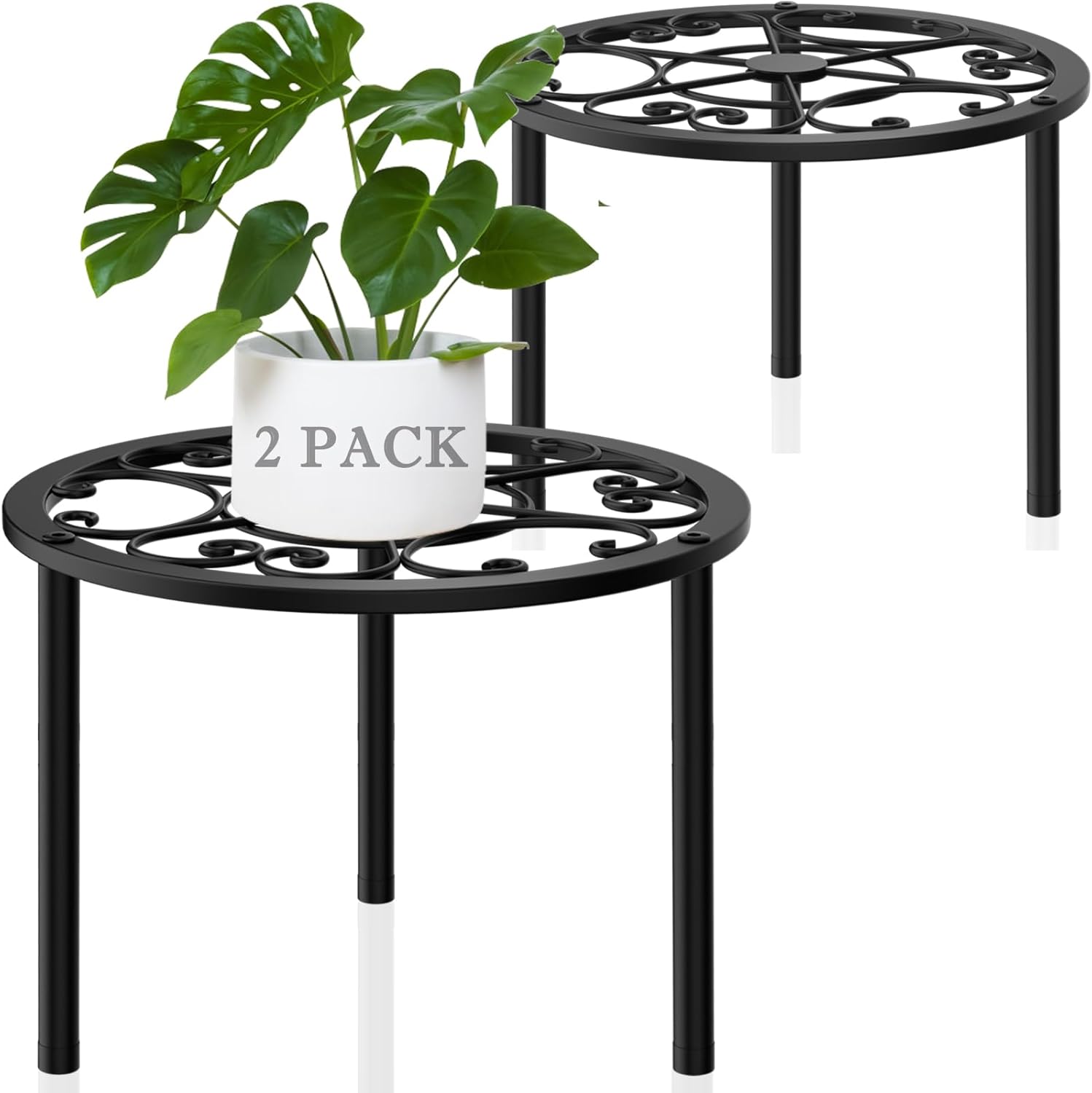 TOSKING 2-Pack Heavy Duty Metal Plant Stands - 10-inch Decorative Roun