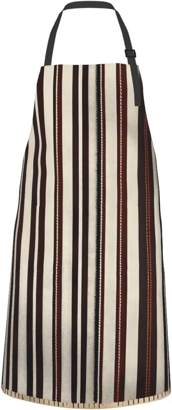 YANYU Brown Stripe Print 28x33 In Kitchen Apron Stylish Chef Apron with Pockets for Cooking Baking Painting