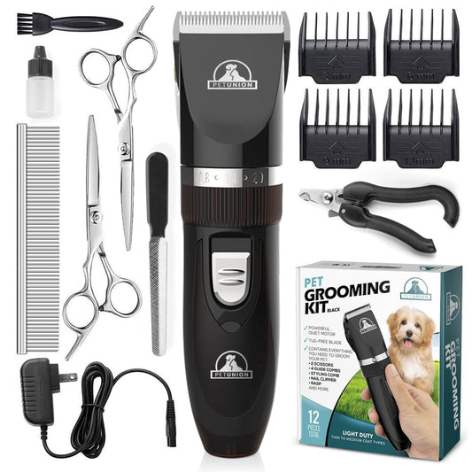 Pet Union Professional Dog Grooming Kit - Cordless Low Noise Dog Clipp