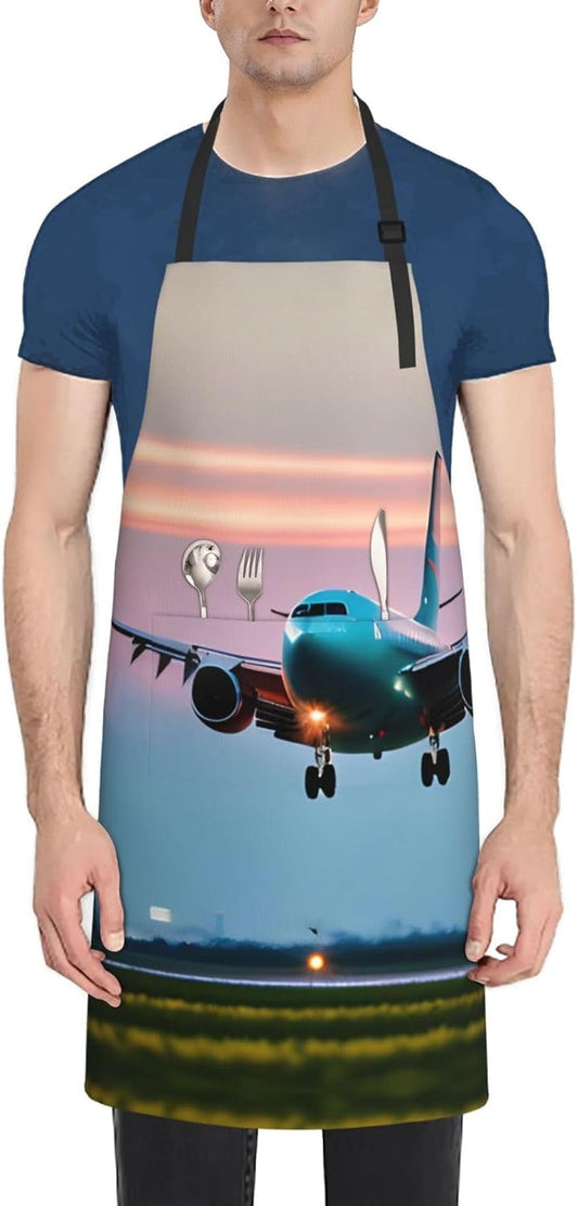 Airplane in The Evening Lights Print Laundry apron 28x33 In Waterproof