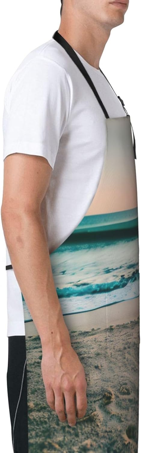 Beach Sunset Theme Print Laundry apron 28x33 In Waterproof Kitchen Apron with Pockets for Cooking Baking