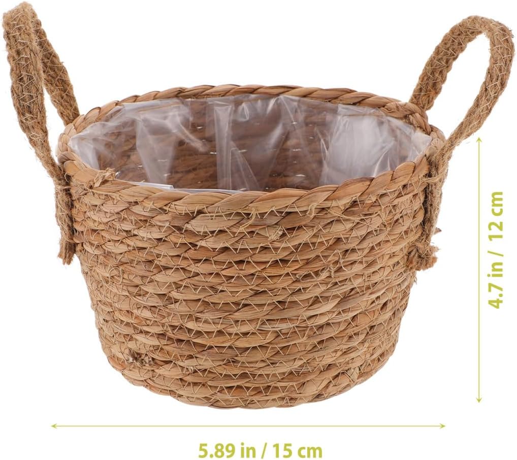 8Inch Woven Flower Basket with Handles Natural Handwoven Wicker Basket Flower Container for Indoor Outdoor Plants Farm Style Planter Pot