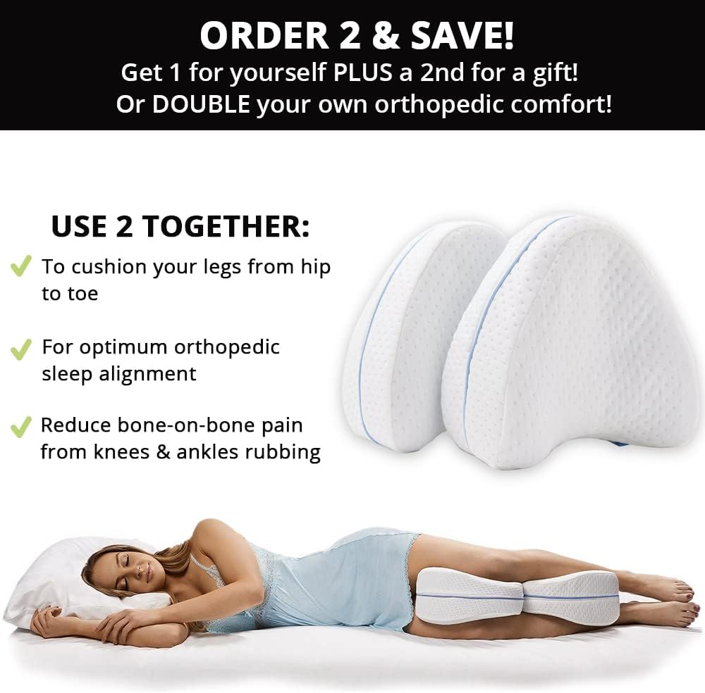 Contour Legacy Leg & Knee Foam Support Pillow for Side Sleepers Soothing Relief for Back, Hips, Knees, Joints, Nerves & Muscles