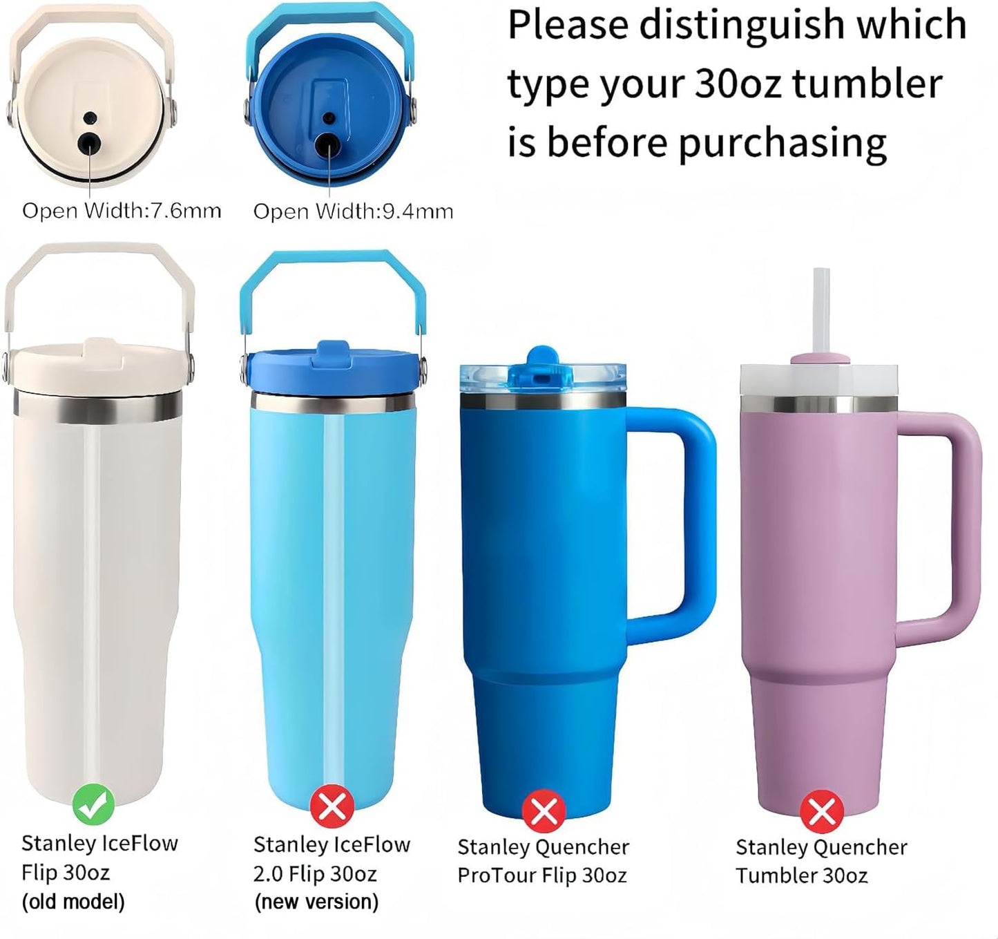 Replacement Straws ONLY Compatible with Stanley IceFlow Flip Straw Tumbler 30 oz,64 oz(Old Model)-Accessories included 6 Straws,1 Cleaning Brush