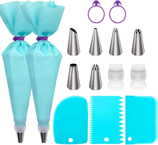 Piping Bags and Tips Set, Cake Decorating Kit Supplies, Frosting Piping Kit for Baking with Pastry Bags and Tips, Standard Converters, Silicone Rings, Reusable Piping Bags for Cookie Icing, Cupcake