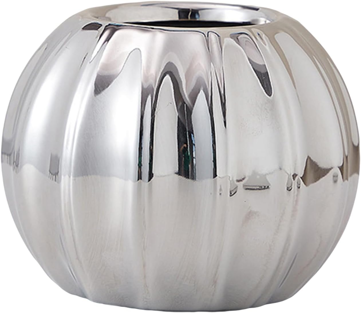 Silvery Ceramic Pumpkin Vase - Dried Flower Hydroponic Pot for Fireplace, Office, Living Room - Harvest Festival & Halloween Decoration