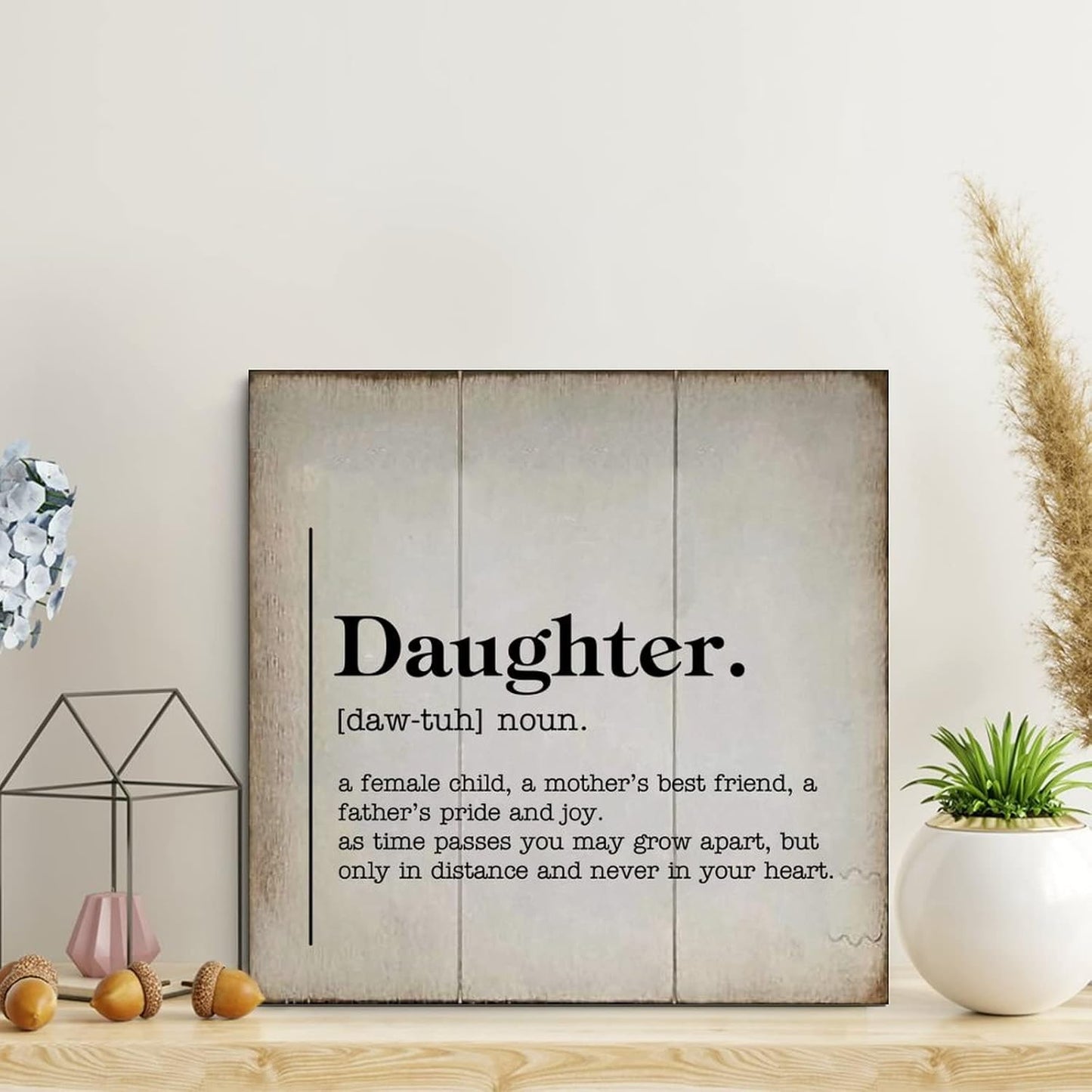 LITTLEGROVE SEEDS Vintage Wood Sign Daughter Definition Typography Wood Plaque Daughter Wall Art Rustic Wall Decorations for Living Room for Home Man Cave Gate Garden Bars Cafes 16x16in
