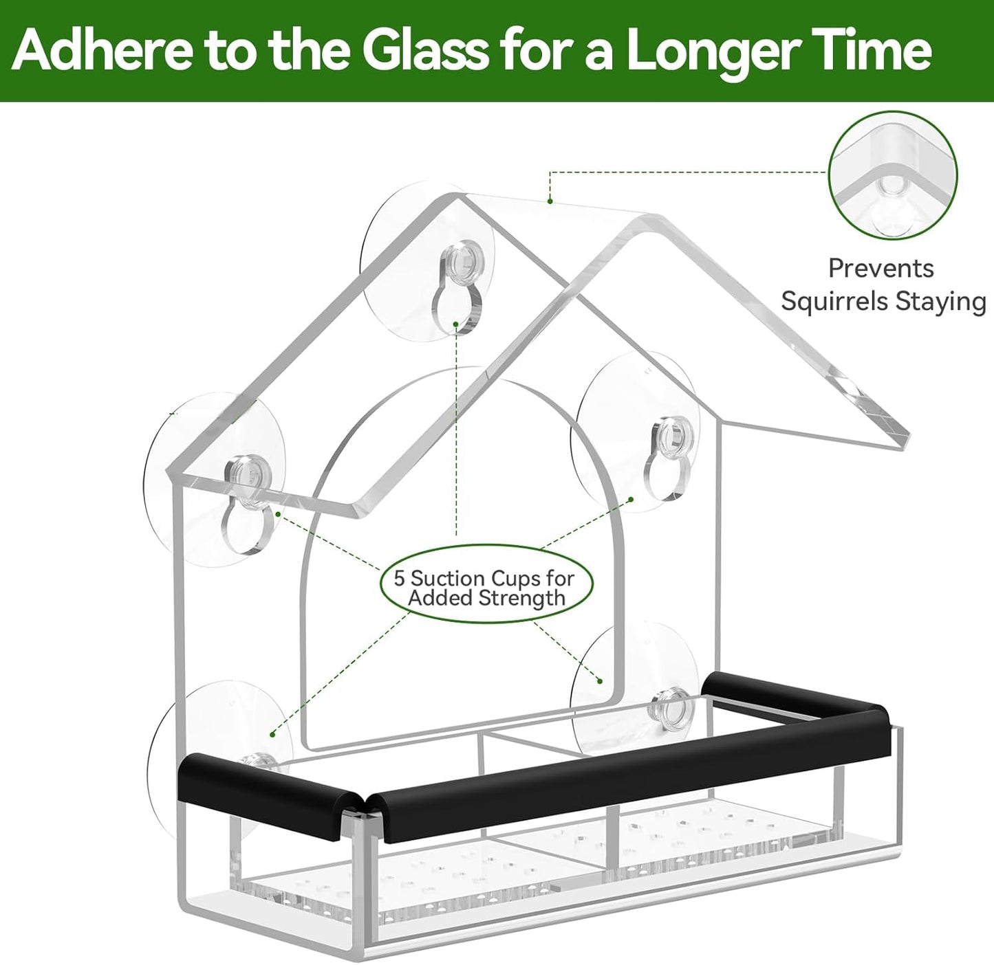 Clear Window Bird Feeder with 5 Extra Strong Suction Cups, DY-SKTY Sturdy and Durable Acrylic Birdfeeders for Viewing Wild Birds Outside, as a Bird Watching Gift, Outdoor Birdhouse Box, Garden Decor
