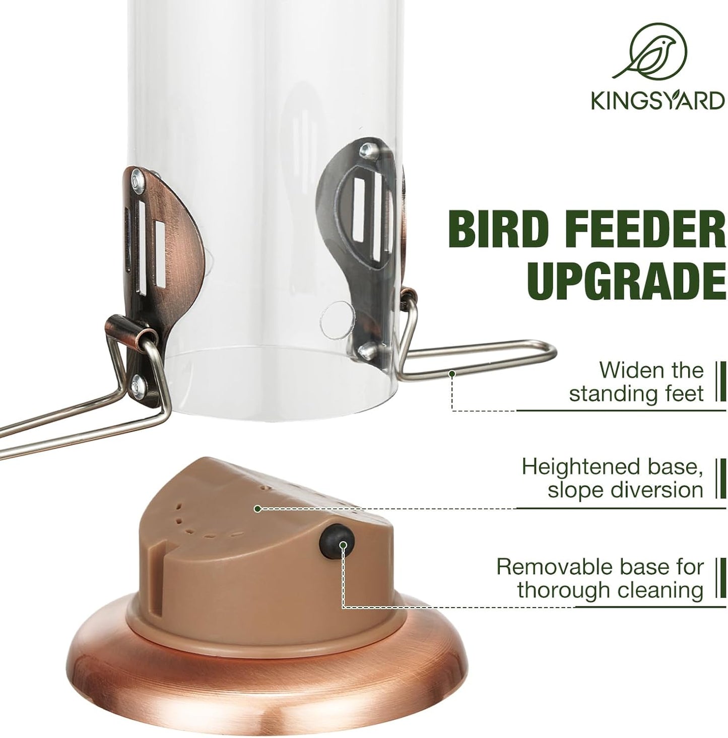 Kingsyard Upgraded Bluebird Feeder for Outdoors Hanging, Metal Mealworm Tube Bird Feeder with Widen Perch for Wild Birds, Squirrel Chew Proof, Easy to Refill & Clean(Copper)