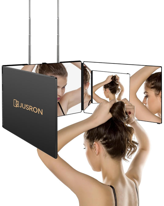 JUSRON 360 Viewing Angle Self Hair Cutting Mirror, Clear Anti-Fog HD G