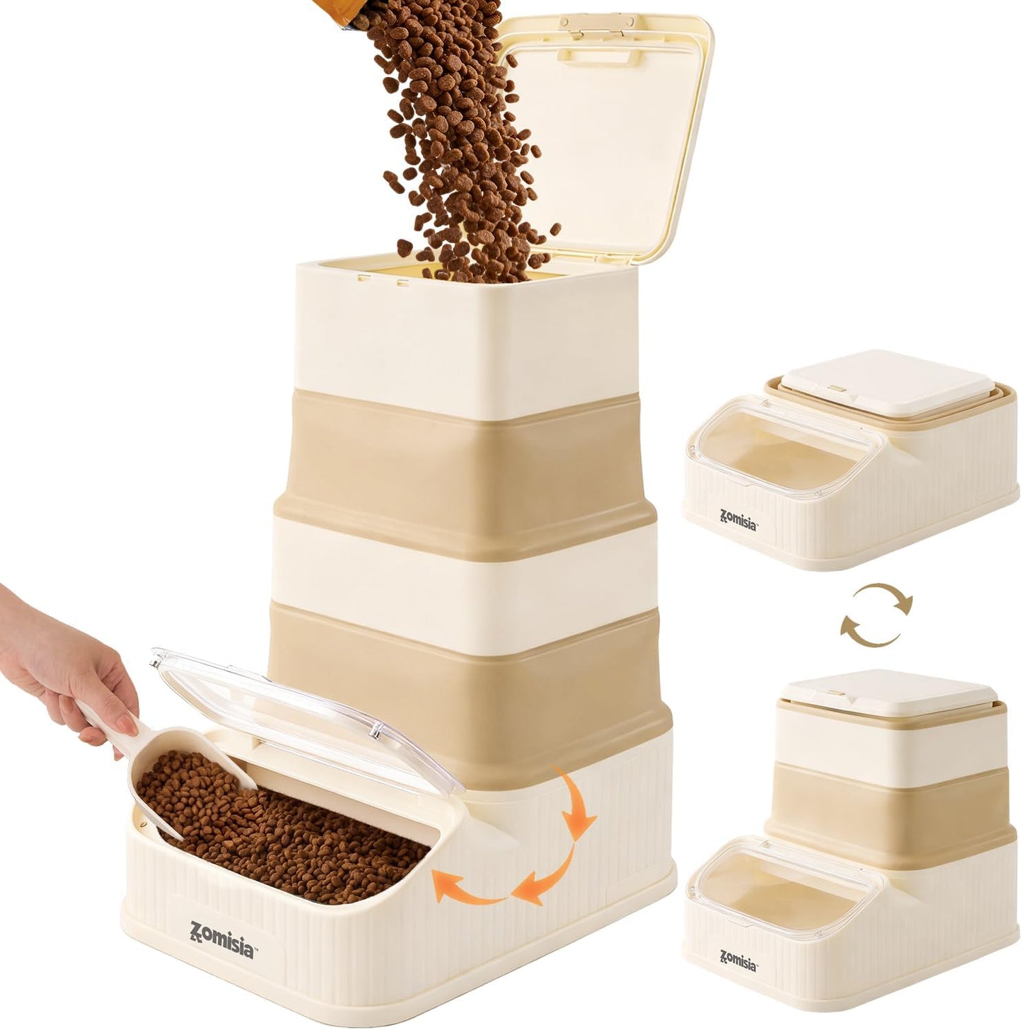 30-40lbs Collapsible Dog Food Storage - First-in, First-out Easy Dispense Base for Freshness, Pet Food Storage Containers with Transparent Lid and Scoop