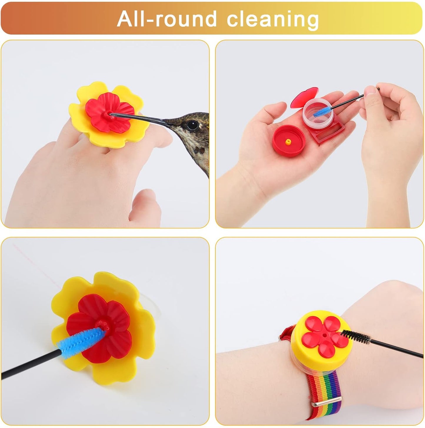 38 Pcs 3 Size Hummingbird Feeder Cleaning Brush Mini Nylon Tube Brush with 16 Flowers Bird Replacement Parts Double Headed Brushes for Bottle Feeding Holes Replacement(Black)