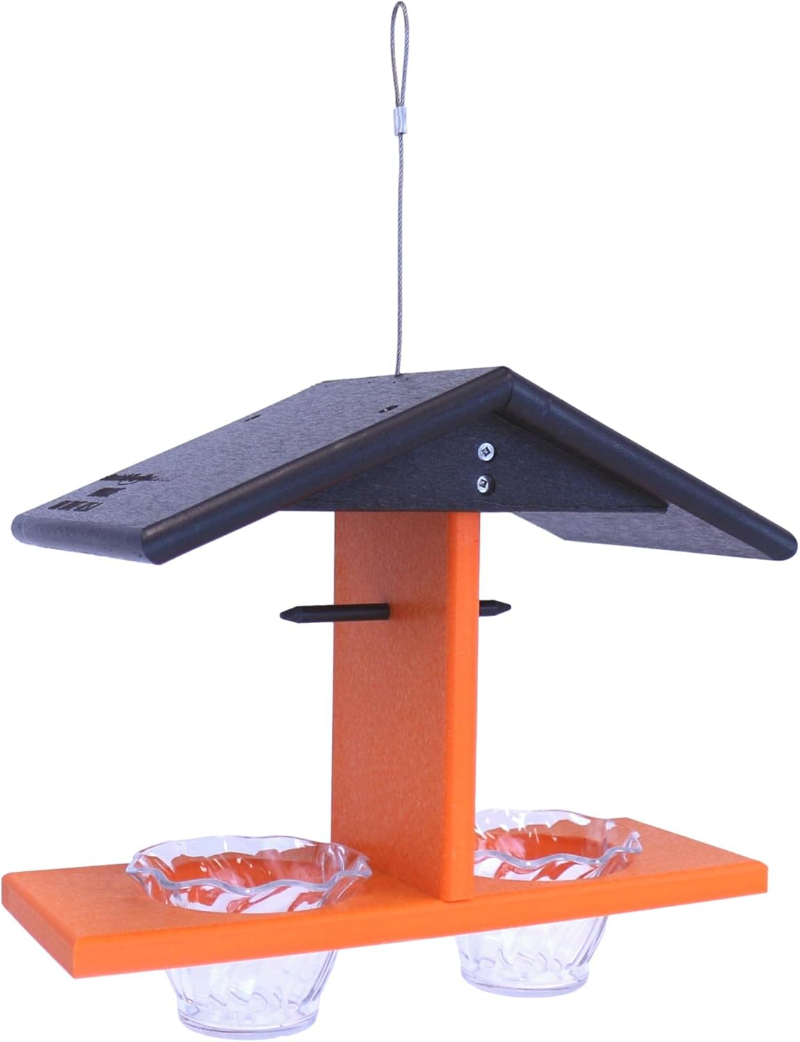 AmishToyBox.com Oriole Bird Feeder, Double-Cup Jelly Oriole Feeder with Pegs for Orange Halves (Black/Orange)